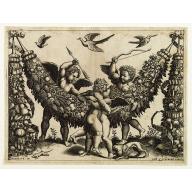 Old, Antique map image download for [Two Putti wrestling, while two putti try to stop them]