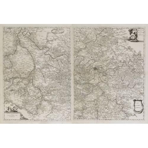 Rare, antique map of Parte Occidentale delli Contorni di Parigi. Parte Orientale delli Contorni di Parigi.