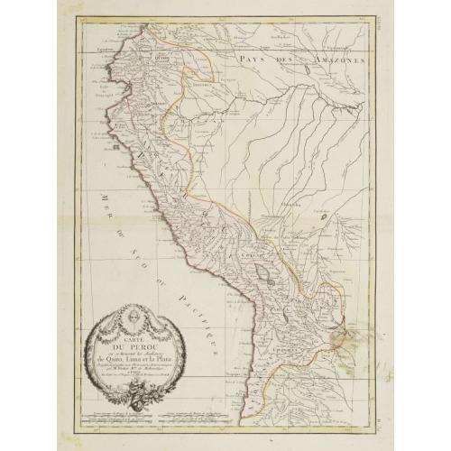 Old map image download for Carte du Perou ou se trouvent les Audiences de Quito, Lima et la Plata..