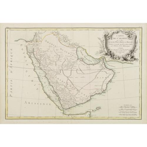 Old map image download for Carte de l'Arabie qui se divise en Arabie Petrée, Deserte et Heureuse..