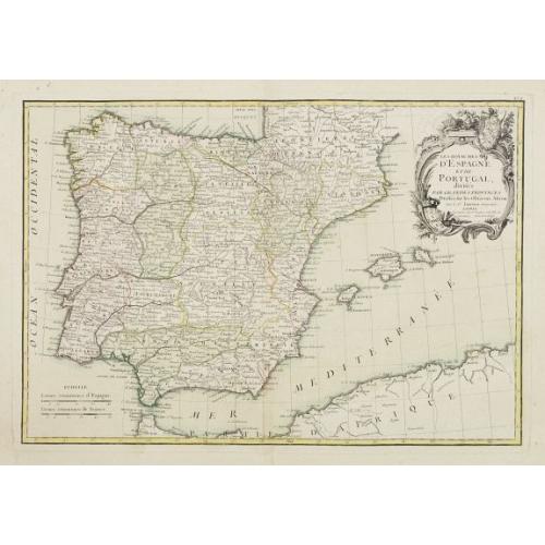 Old map image download for Les Royaumes D'Espagne et de Portugal, divisés Par Grandes Provinces..