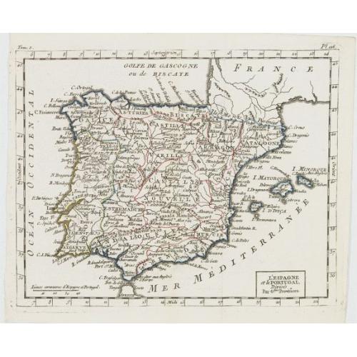 Old map image download for L'Espagne et le Portugal. Divisés Par Gdes. Provinces.