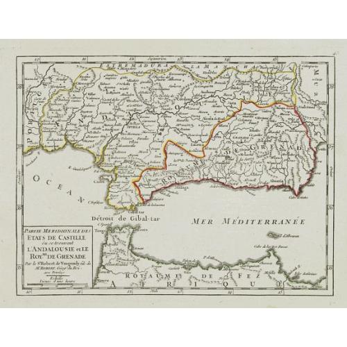 Old map image download for Partie Meridionale des Etats de Castille où se trouvent l'Andalousie et le Roy.me de Grenade.