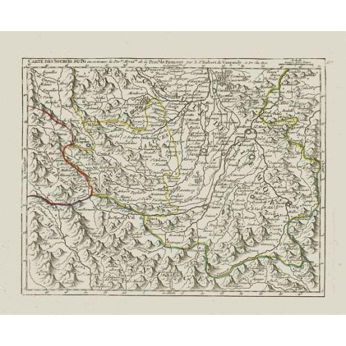 Old map image download for Carte des Sources du Po où se trouve la Partie Merid.le de la Prin.té de Piemont.