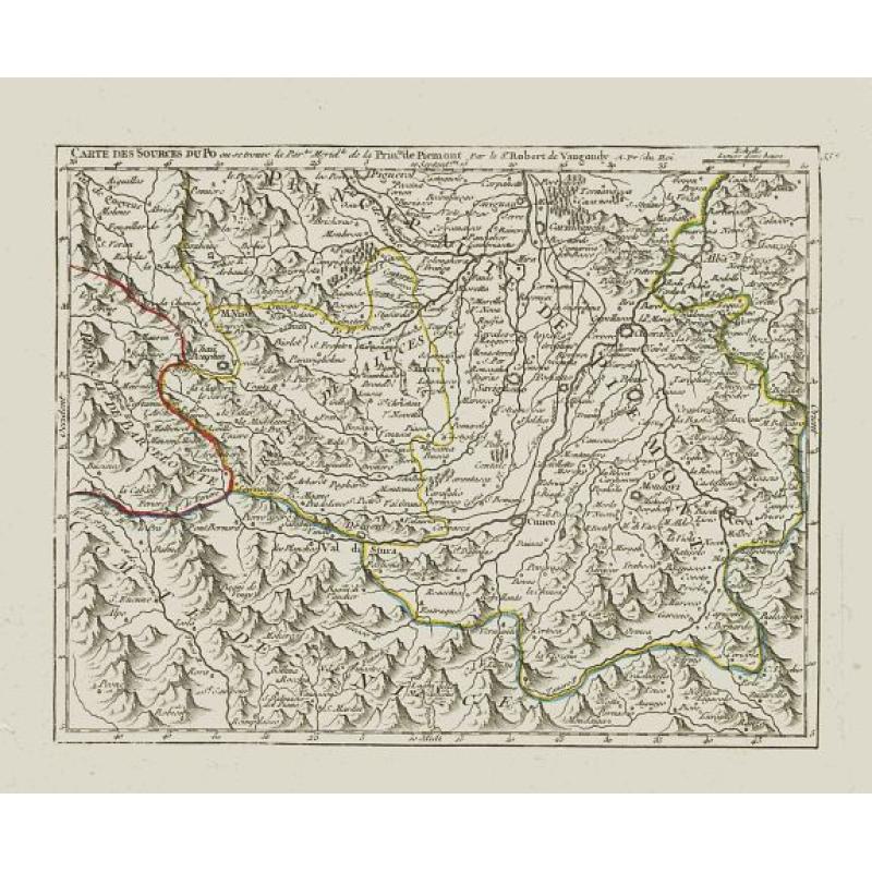 Carte des Sources du Po où se trouve la Partie Merid.le de la Prin.té de Piemont.