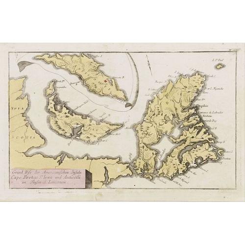Old map image download for Grund Riss der Americanischen Insuln Cape Breton, St. Iean und Anticosti im Flusse S. Laurencii..