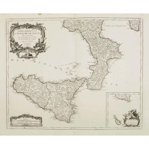 Old map image download for Partie Méridionale du Royaume de Naples où se trouvent la Calabre et l'Isle et Royaume de Sicile.
