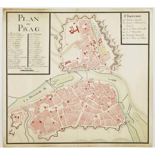 Old map image download for Plan de Prag. [Manuscript plan of Prague - Praha]