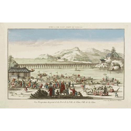 Old map image download for Vue Perspective du pont et du Port de la Ville de Pekin, Ville de la Chine.
