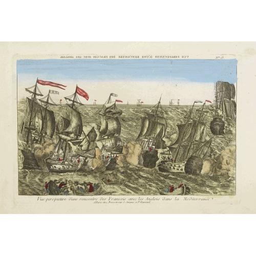 Old map image download for Vue perspective d'une rencontre des François avec les Anglois dans la Mediterranée.