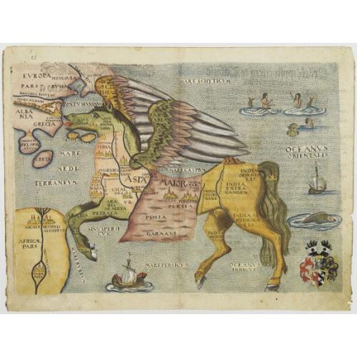 Old map image download for Asia is presented as the mythical winged horse Pegasus.