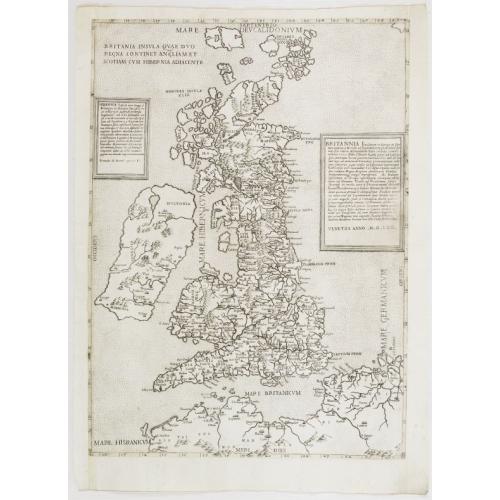 Old map image download for Britania Insula quae dup Regna continet Angliam et Scotiam cum Hibernia adiacente. Ferando Berteli exc. 1561. Venise: 1562