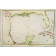 Carte des côtes du Golfe du Mexique compris entre la pointe sud de la presqu'Ile de la Floride et la pointe nord de la presqu'Ile d'Yucatan:...