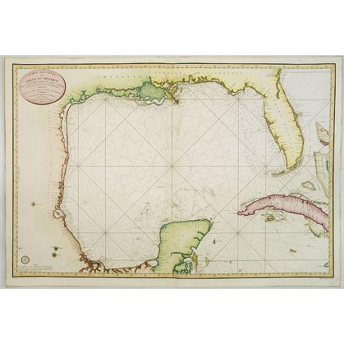 Carte des côtes du Golfe du Mexique compris entre la pointe sud de la presqu'Ile de la Floride et la pointe nord de la presqu'Ile d'Yucatan: Dresée d'après le observations et las plans des espagnols, ...