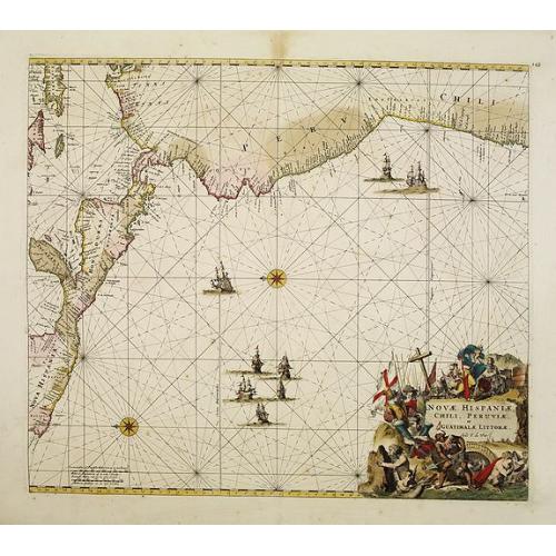 Old map image download for Nova Hispaniae, Chili, Peruviae, et Guatimalae Littorae..