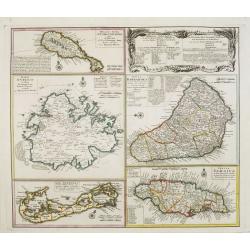 [Five maps on one sheet] Dominia Anglorum in praecipuis Insulis Americae ut sunt Insula S. Christopheri, Antegoa, Iamaica, Barbados nec non Insula Bermudes vel Sommers . . .