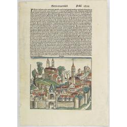 [Text page with a view of Wurzburg (Herbipolis) and Ferraria.] Sexta Etas Mundi. Foliu. CLIX.