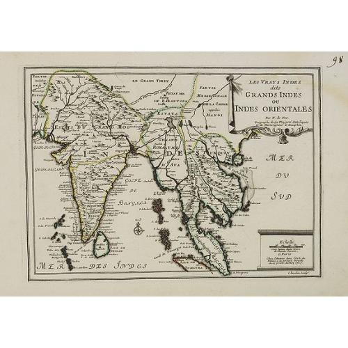 Old map image download for Les Vrays Indes dits Grands Indes ou Indes Orientales Par N. de Fer. Geographe de Sa Majeste Catoliques et de Monseigneur le Dauphin.