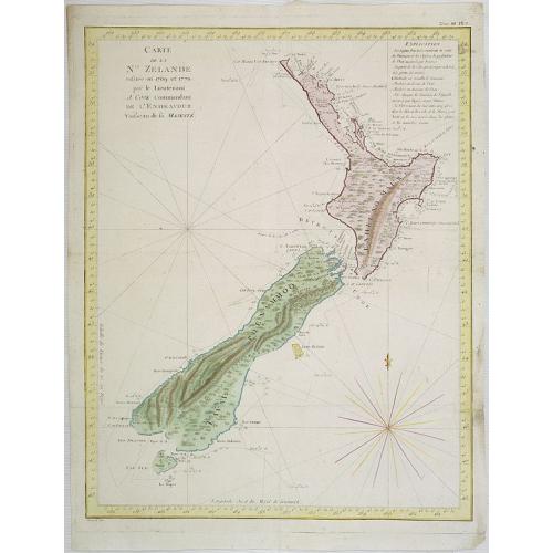 Old map image download for Carte de la Nle. Zelande vifitée en 1769 et 1770 par le Lieutenant J. Cook Commandant de l\'Endeavour. . . . Tome III Pl. 7.