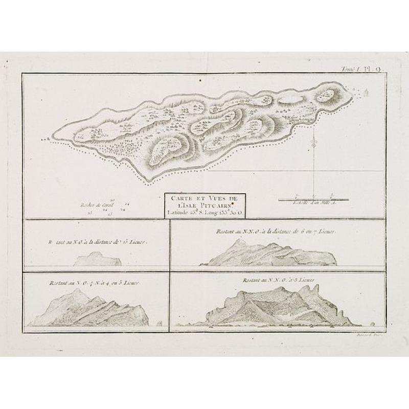 Carte et vues de l'Isle Pitcairn. [Tome I Pl. 9.]