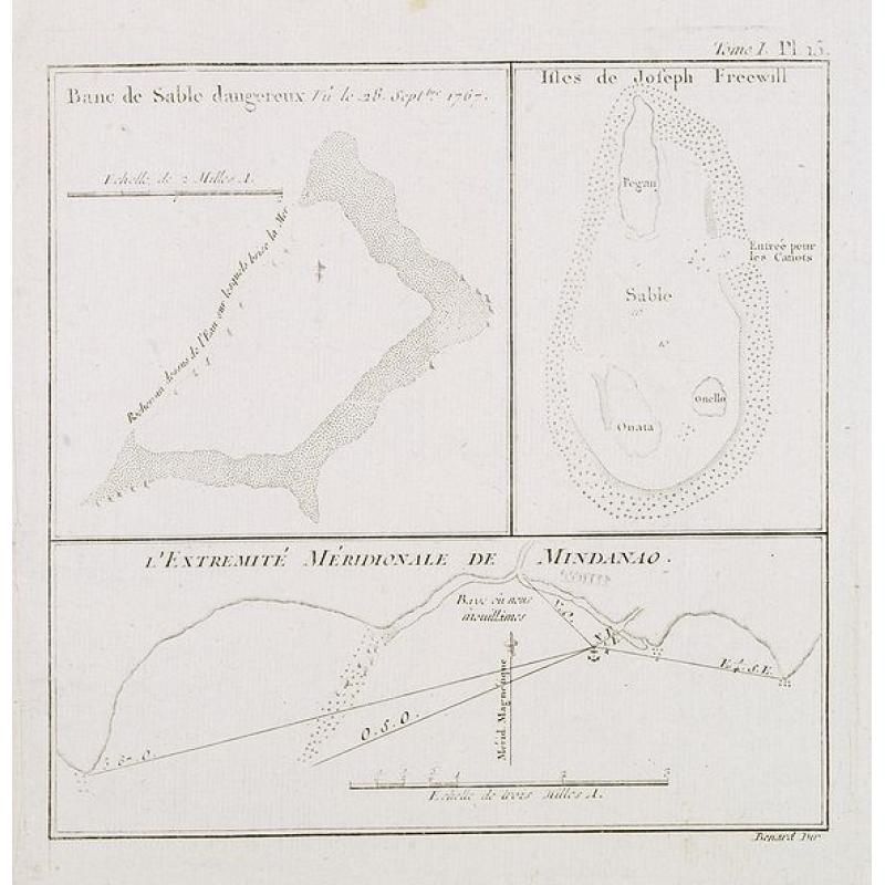 Banc de Sable dangereux / Isles de Jofeph Freewill / L'Extrémité Méridionale de Mindanao. [Tome I. Pl. 15.]