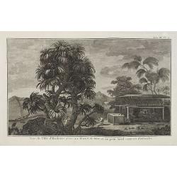 Vue de l'Isle d'Huaheine avec La Maison de Dieu, et un petit Autel couvert d'offrandes. [Tome III Pl. 4.]