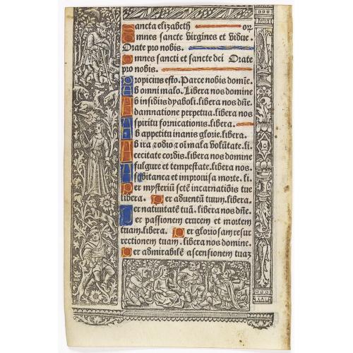 Leaf on vellum from a printed Book of Hours.