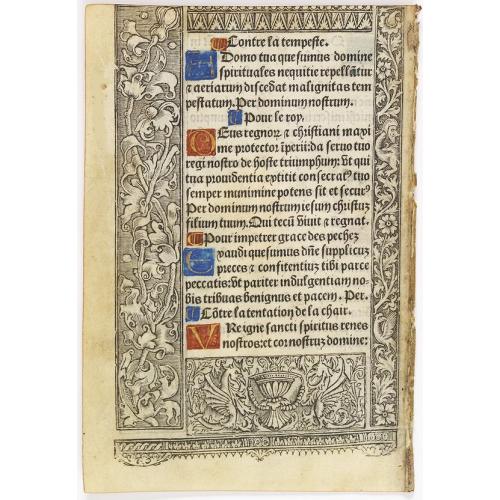 Leaf on vellum from a printed Book of Hours.