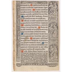 Leaf on vellum from a printed Book of Hours, with the cycle of the dance of deaths.
