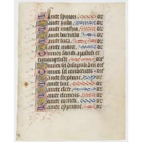 Leaf from a book of hours, containing the "'Litany" of all Saints.