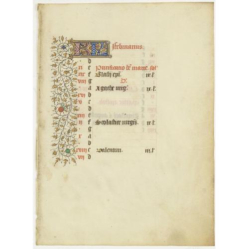 Calendar for February - A manuscript leaf from a Book of Hours.