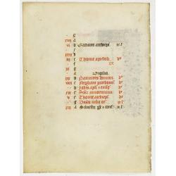 Calendar leaf for December from manuscript leaf from a Book of Hours.
