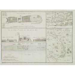 Carte du Sénégal / Plan de l\'Isle St. Louis / Vue du Fort St. Louis du côté de la mer. / Environs de l' Isle St. Louis.