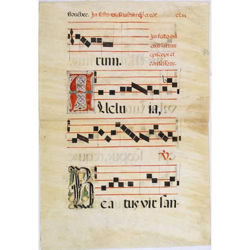 Old map image download for Leaf of manuscript music from an Antiphoner.
