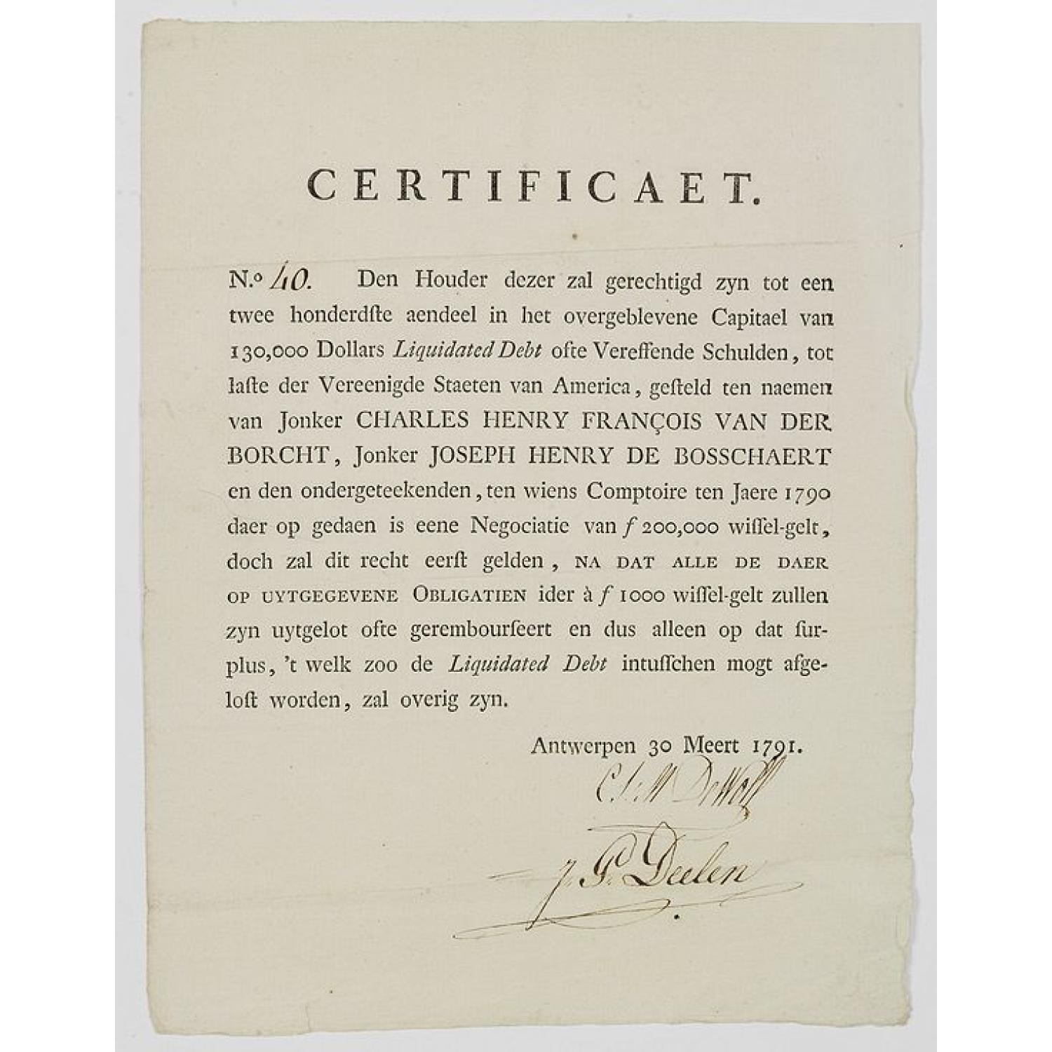 Certificaet N° 40.