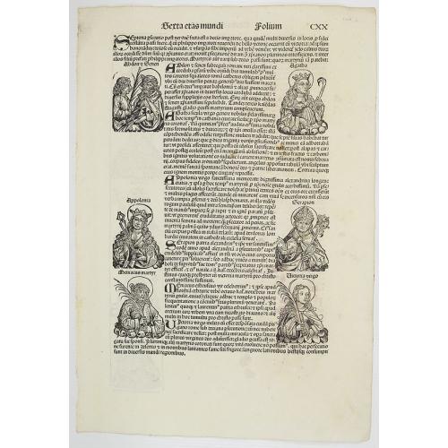 Old map image download for [Text page with Saint Appolonia, the patron saint of dentistry. - Sexta Etas Mundi. Folium. CXX ].