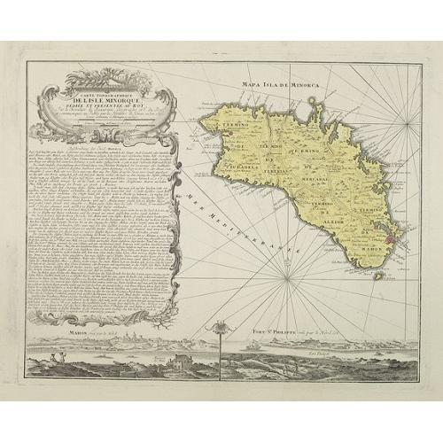 Old map image download for Carte topographique de l'isle Minorque dediée et presentée au roy par le chevalier de Beaurain. . . et communiquée au public par les Heritiers de Homan en l'an 1757.