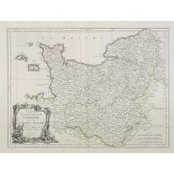 Carte du Gouvernement de Normandie avec celui du Maine et Perche projettée et assujettie aux observat. À Paris par M. Bonne Mtre Mathémat. À Paris 1771.