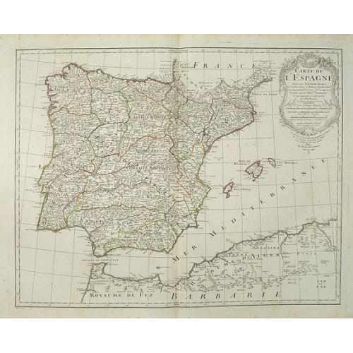 Old map image download for Carte de l'Espagne Dressée par Guillaume Delisle sur la description de Rodrigo Mendez Sylva . . . Le tout augmenté et vérifié en 1765 Par Phil. Buache, de l'Académie des Sciences.