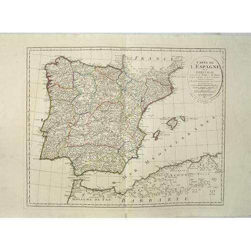 Old map image download for Carte de l'Espagne Dressée par Guillaume Delisle sur la description de Rodrigo Mendez Sylva . . .. Le tout augmenté et vérifié en 1789. Par Phil. Buache, de l'Académie des Sciences.