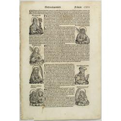 Text page with Kings, Queens, Saints and Popes. Sexta Etas Mundi. Folium. CXVI.