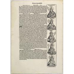 [Text page with Saint Appolonia, the patron saint of dentistry, Kings, Queens, Saints and Popes. Sexta Etas Mundi. Folium. CXX ].