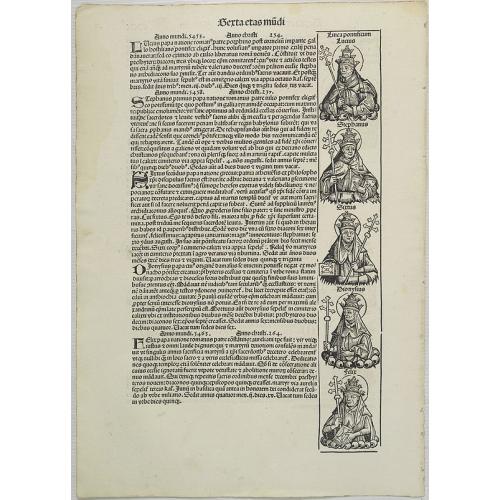 Old map image download for [Text page with Saint Appolonia, the patron saint of dentistry, Kings, Queens, Saints and Popes. Sexta Etas Mundi. Folium. CXX ].