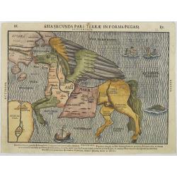 Asia secunda pars terrae in forma Pegasi. [Asia is presented as the mythical winged horse Pegasus.]