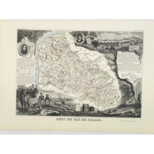 Old map image download for Dépt. Du Pas de Calais. N°61. [ Calais & Boulogne-sur-Mer ]