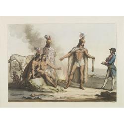 [Indians of Patagonia, Chile, greeting a European traveller, probably Louis Antoine de Bougainville. ]