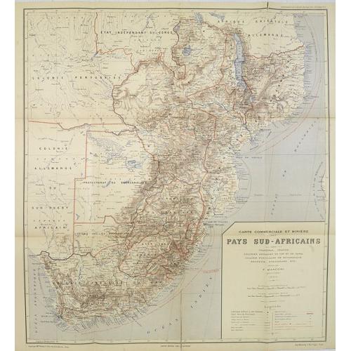 Old map image download for Carte Commerciale et Minière Pays Sud-Africains.