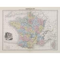 France en 1789 donnant la comparaison immédiate des anciennes Provinces et des Départements actuels.