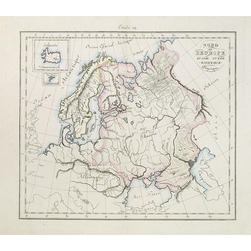 Old map image download for Nord de l'Europe Russie Suède -Denemach- Physique. Etude 19.