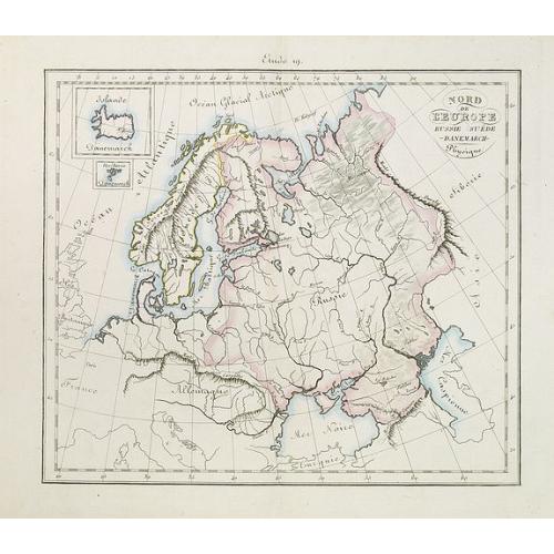 Old map image download for Nord de l'Europe Russie Suède -Denemach- Physique. Etude 19.